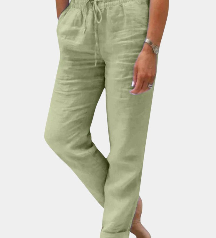 Pantalon en Lin Mélangé Violet Coupe Relaxée