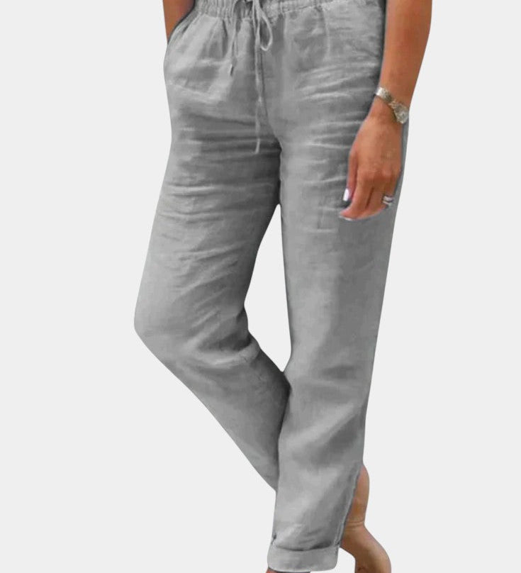 Pantalon en Lin Mélangé Violet Coupe Relaxée