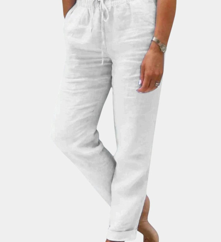 Pantalon en Lin Mélangé Violet Coupe Relaxée
