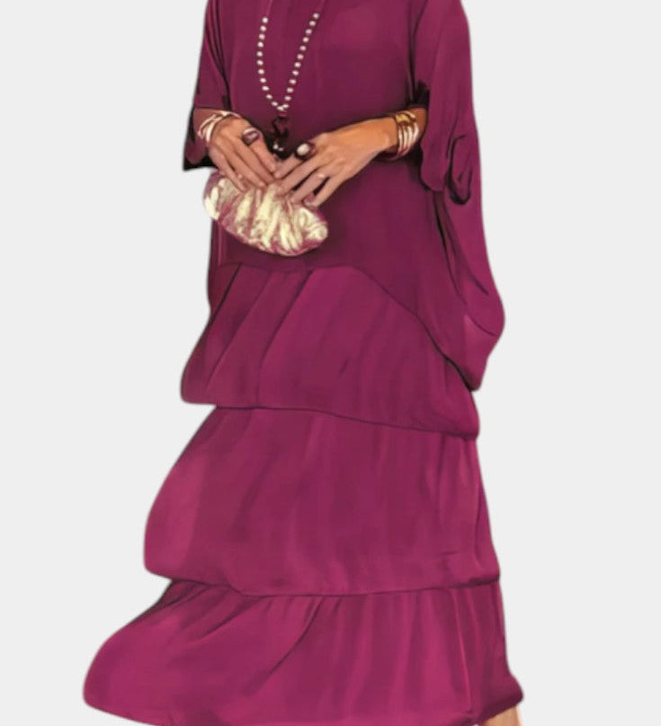 Robe Maxi Caroline avec Volants et Manches Chauve-Souris