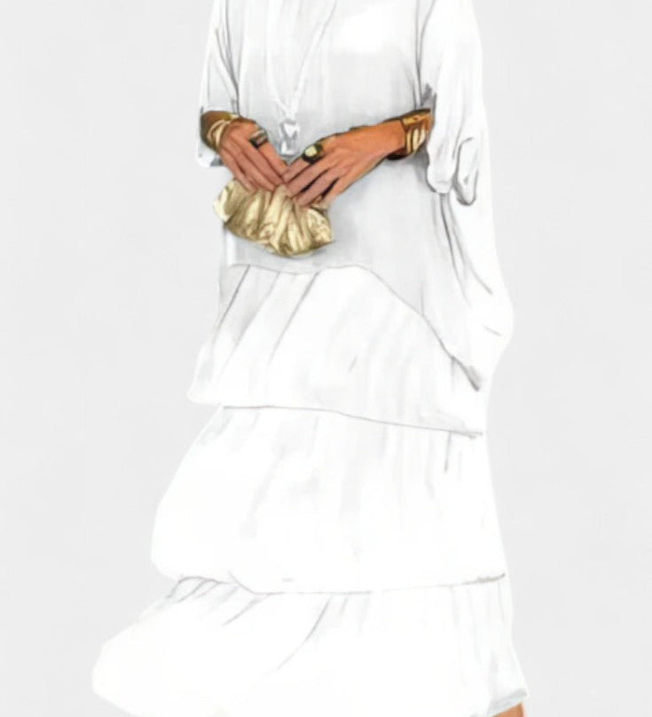 Robe Maxi Caroline avec Volants et Manches Chauve-Souris