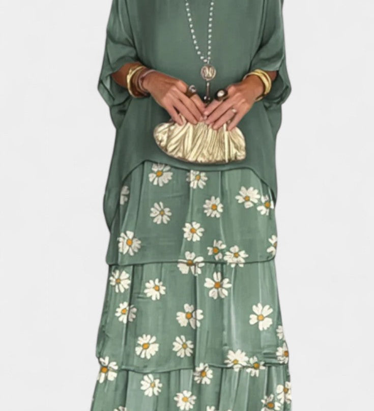 Robe Maxi Caroline à Manches Papillon avec Imprimé
