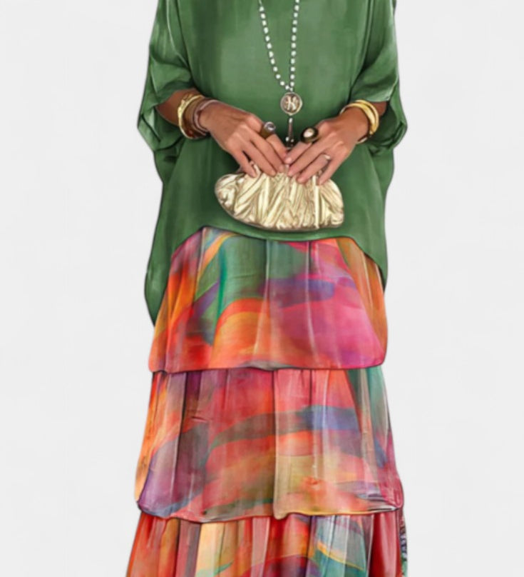 Robe Maxi Caroline à Manches Papillon avec Imprimé