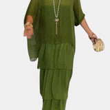 Robe Maxi Caroline avec Volants et Manches Chauve-Souris