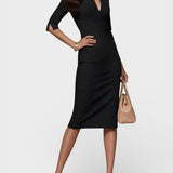 Inés™ | Robe noire ajustée avec de fines rayures