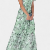 Robe Maxi Fleurie Amara avec Décolleté en V et Manches Volantes