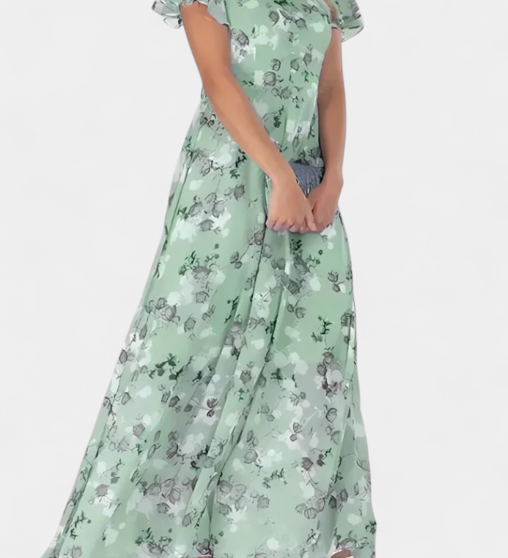 Robe Maxi Fleurie Amara avec Décolleté en V et Manches Volantes