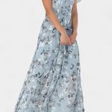 Robe Maxi Fleurie Amara avec Décolleté en V et Manches Volantes