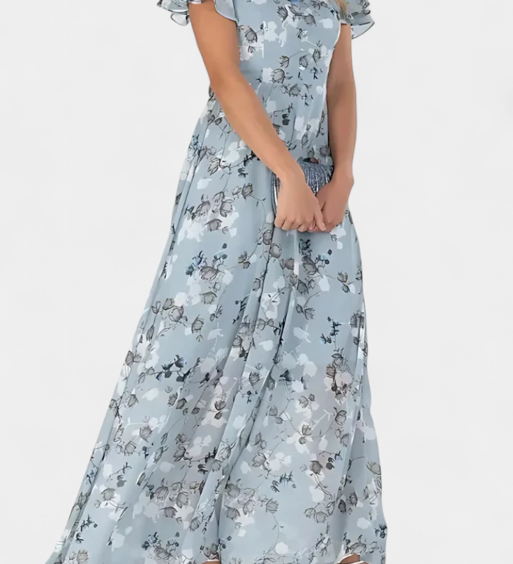 Robe Maxi Fleurie Amara avec Décolleté en V et Manches Volantes