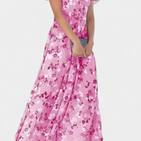 Robe Maxi Fleurie Amara avec Décolleté en V et Manches Volantes