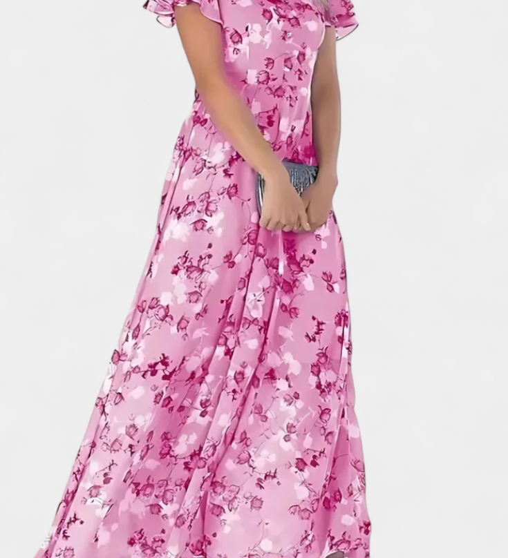 Robe Maxi Fleurie Amara avec Décolleté en V et Manches Volantes