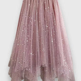 Jupe Colette en Sequins avec Ourlet Volant et Taille Haute