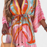 Robe Maxi Joelle Rainbow avec Décolleté en V et Manches Chauve-Souris