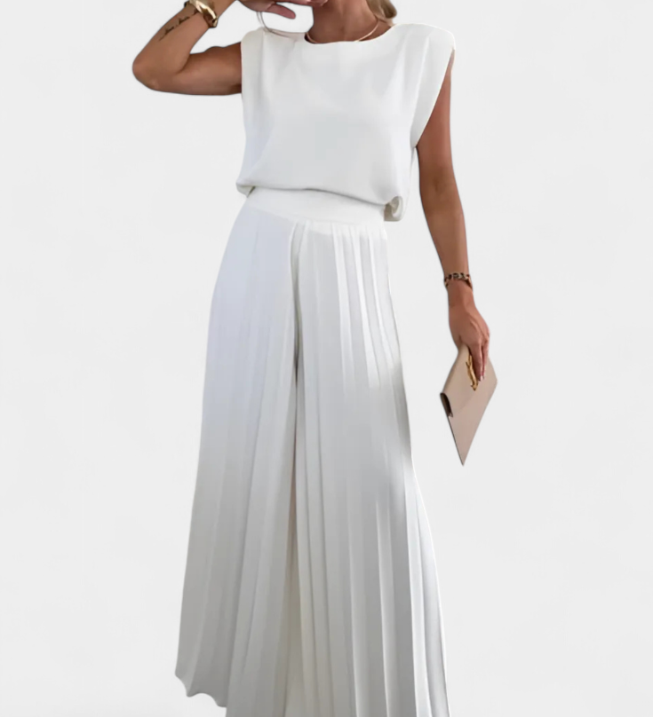 Ensemble Liora en Deux Pièces avec Pantalons Plissés à Jambes Larges