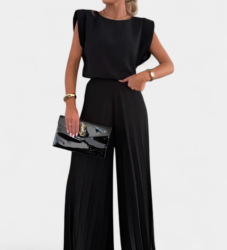 Ensemble Liora en Deux Pièces avec Pantalons Plissés à Jambes Larges