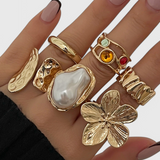 Bague Ouverte en Forme de Fleur en Perle Liquide