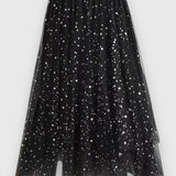 Jupe Colette en Sequins avec Ourlet Volant et Taille Haute