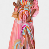 Robe Maxi Joelle Rainbow avec Décolleté en V et Manches Chauve-Souris