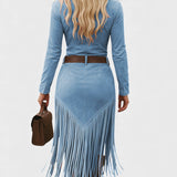 Olga™ | Robe midi rétro avec franges et zip