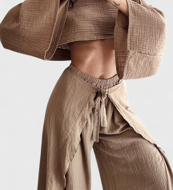Ensemble Elsie Fluide avec Kimono et Pantalons Croisés