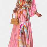 Robe Maxi Joelle Rainbow avec Décolleté en V et Manches Chauve-Souris