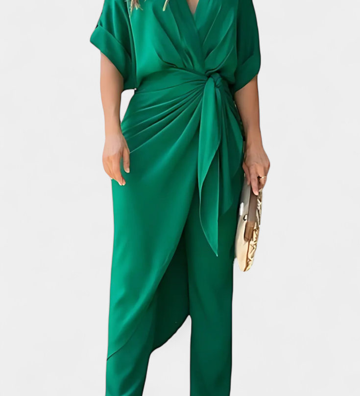 Ensemble Mayleen Croisé avec Nœud Avant et Pantalons Droits