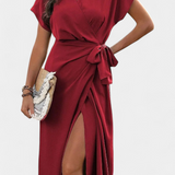 Robe Begoña Croisée avec Ceinture et Fente Subtile