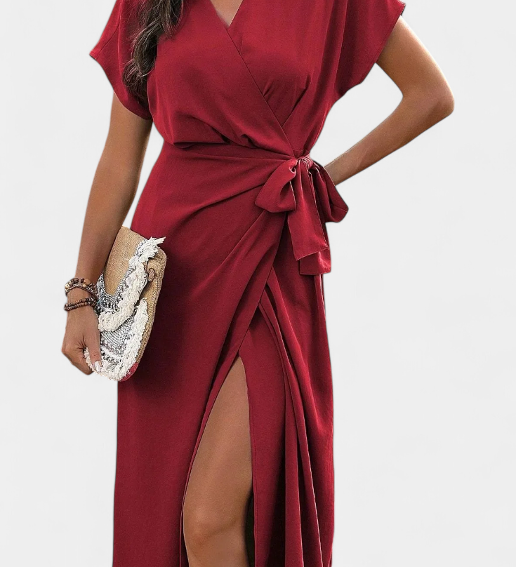 Robe Begoña Croisée avec Ceinture et Fente Subtile