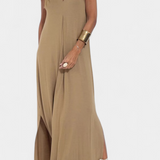 Robe Maxi Sans Manches Felisa en Couleur Unie et Silhouette Élégante