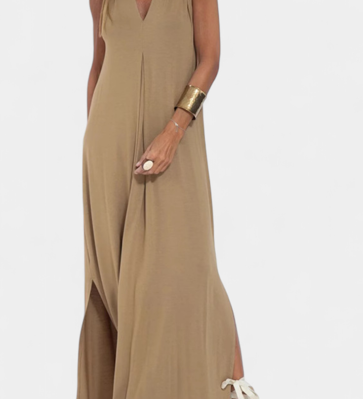 Robe Maxi Sans Manches Felisa en Couleur Unie et Silhouette Élégante