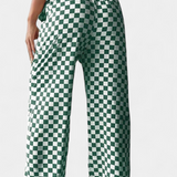 Pantalons Hilaria à Jambe Large avec Imprimé Carreaux