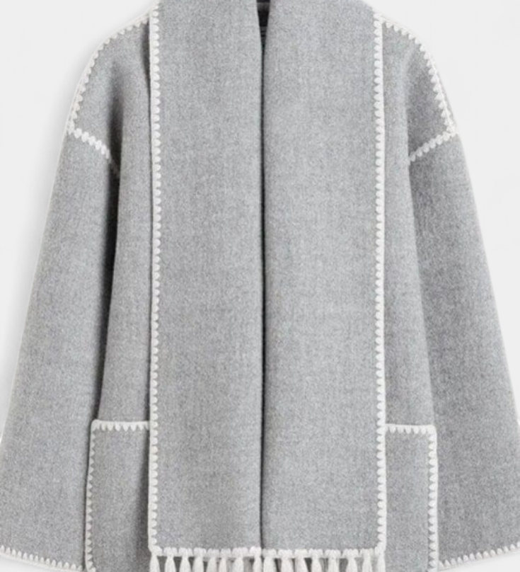 Manteau Pauline à coupe ample avec écharpe frangée intégrée