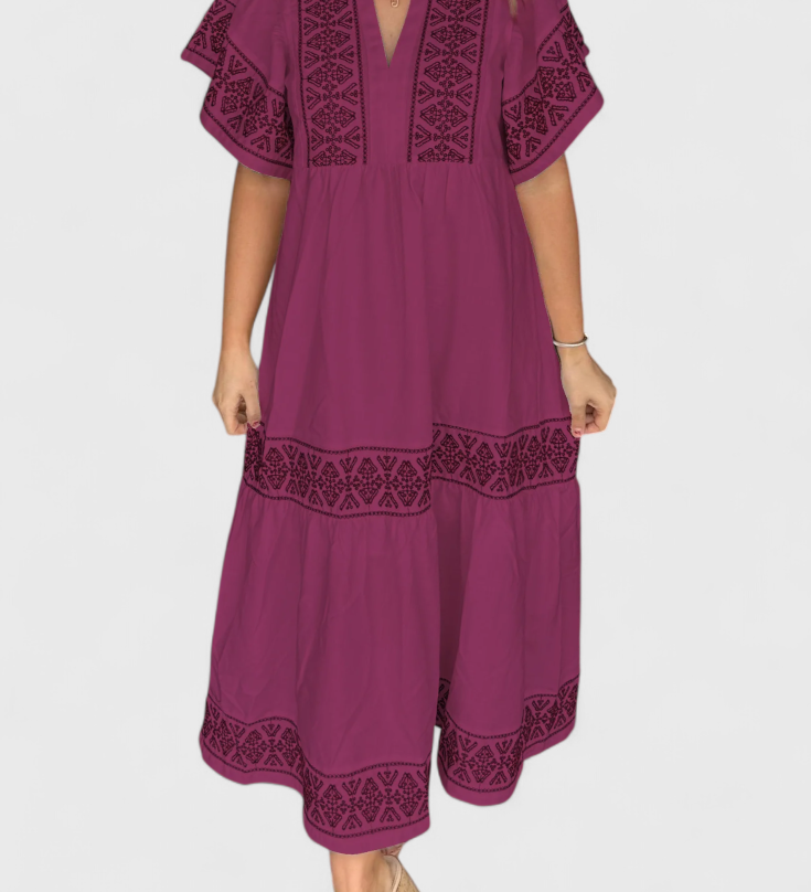 Robe Maxi Boho Allona avec Décolleté en V et Coupe Relaxée