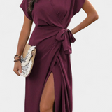Robe Begoña Croisée avec Ceinture et Fente Subtile