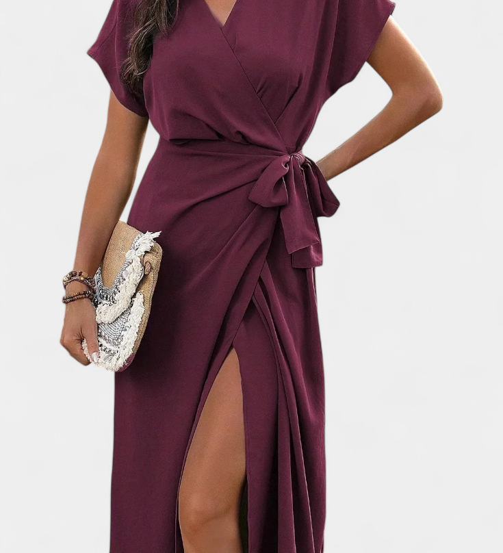 Robe Begoña Croisée avec Ceinture et Fente Subtile