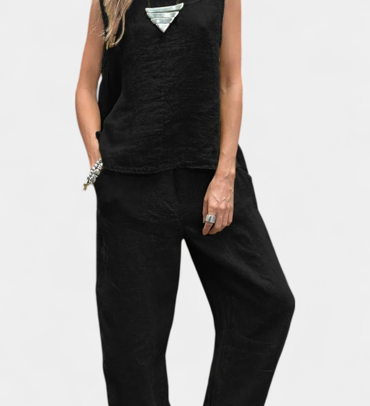 Ensemble Gilet Sans Manches et Pantalon en Lin Coton Leona
