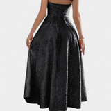 Robe Midi Jacquard Gilda avec Dos Nu et Taille Haute