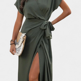 Robe Begoña Croisée avec Ceinture et Fente Subtile
