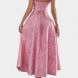 Robe Midi Jacquard Gilda avec Dos Nu et Taille Haute