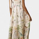 Robe Longue avec Ribbons et Imprimé Floral Fantaisie