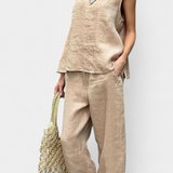 Ensemble Gilet Sans Manches et Pantalon en Lin Coton Leona