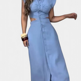 Robe Midi Griselda avec Boutons et Taille Découverte