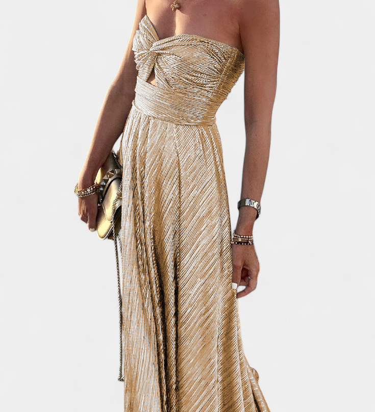 Robe Longue Sans Manches Onelia en Tissu Métallique