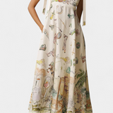 Robe Longue avec Ribbons et Imprimé Floral Fantaisie