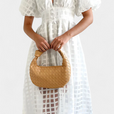 Robe Midi avec Manches Bouffantes en Marigold avec Motif à Carreaux