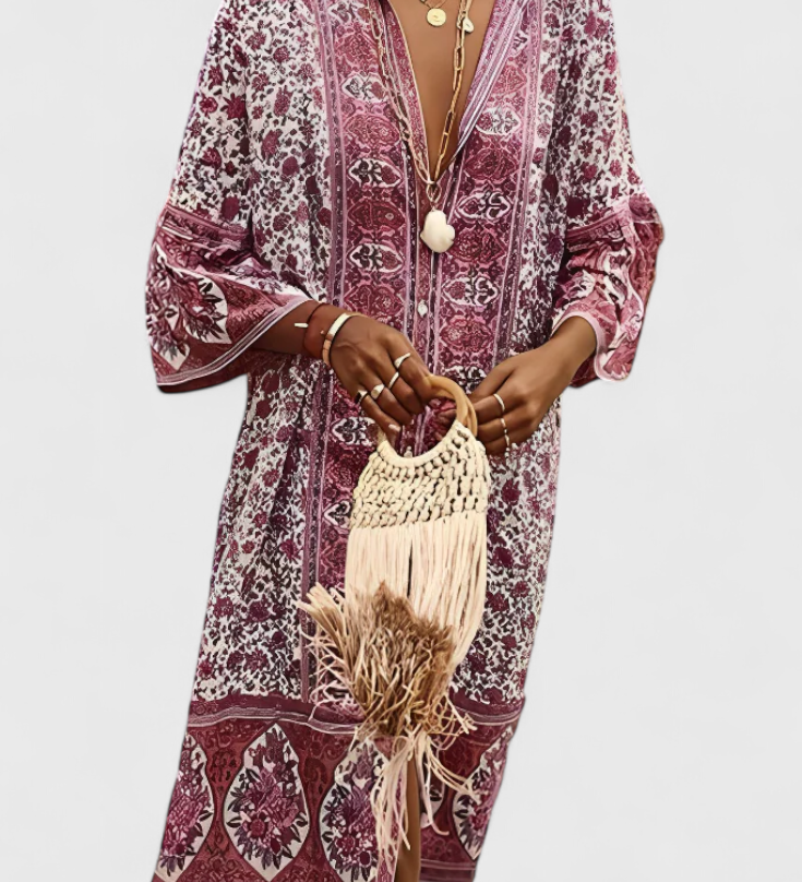Robe Longue Chinara Boho avec Broderie Ethnique et Silhouette Décontractée