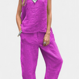 Ensemble Gilet Sans Manches et Pantalon en Lin Coton Leona