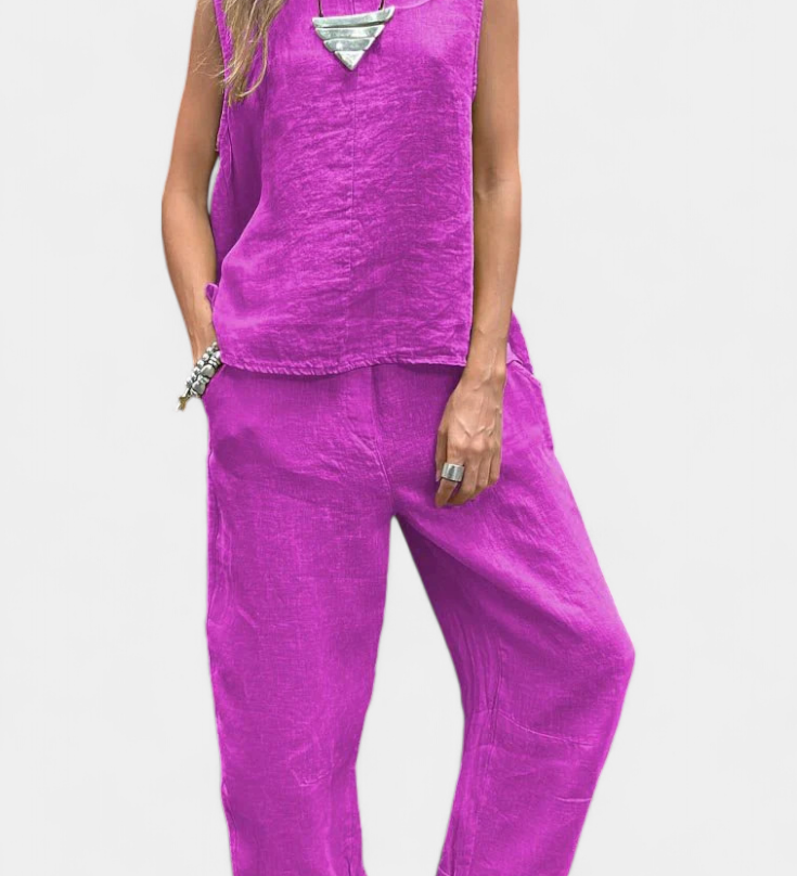 Ensemble Gilet Sans Manches et Pantalon en Lin Coton Leona