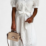 Robe Chemise Nerea Brodée avec Ceinture et Manches Bouffantes