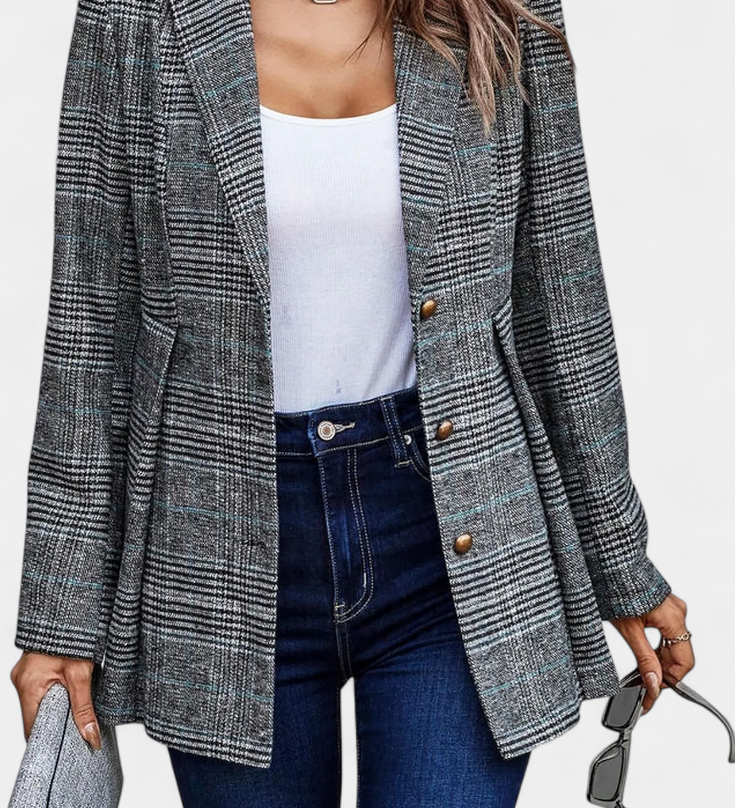 Veste Peplum en Calicot avec Revers Notch